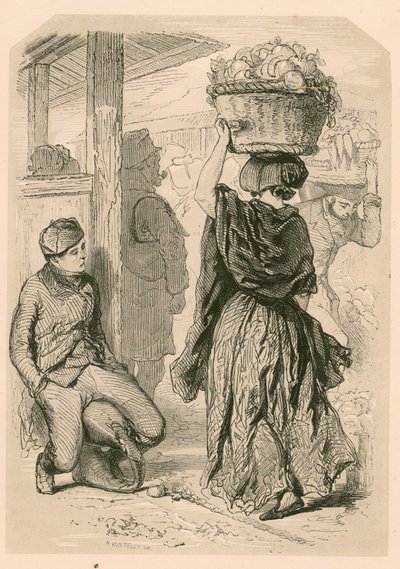 Woman carrying a basket in Covent Garden Market, London by English School